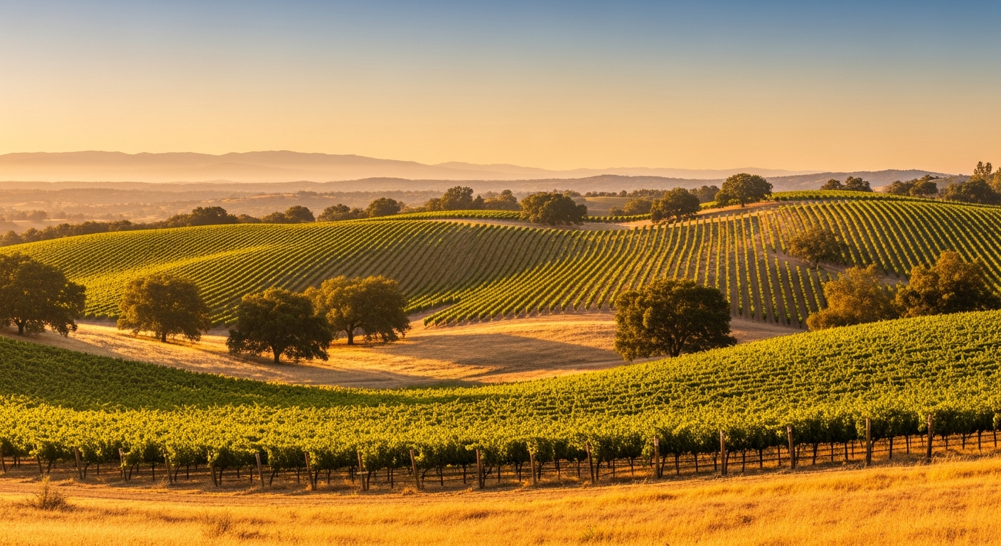 Temecula California wine country vineyard hills at golden hour